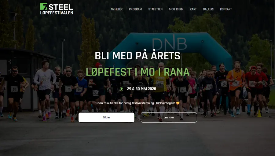 Skjermbilde av forsiden til 7Steel Løpefestivalen