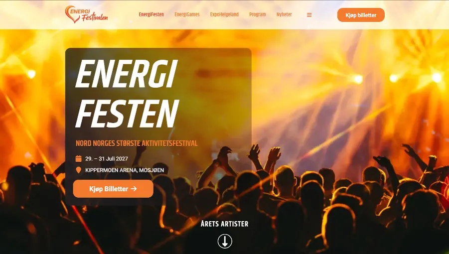 Skjermbilde av forsiden til Energifestivalen