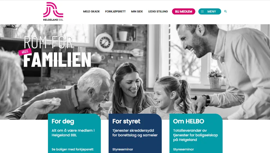 Skjermbilde av forsiden til Helgeland Boligbyggelag